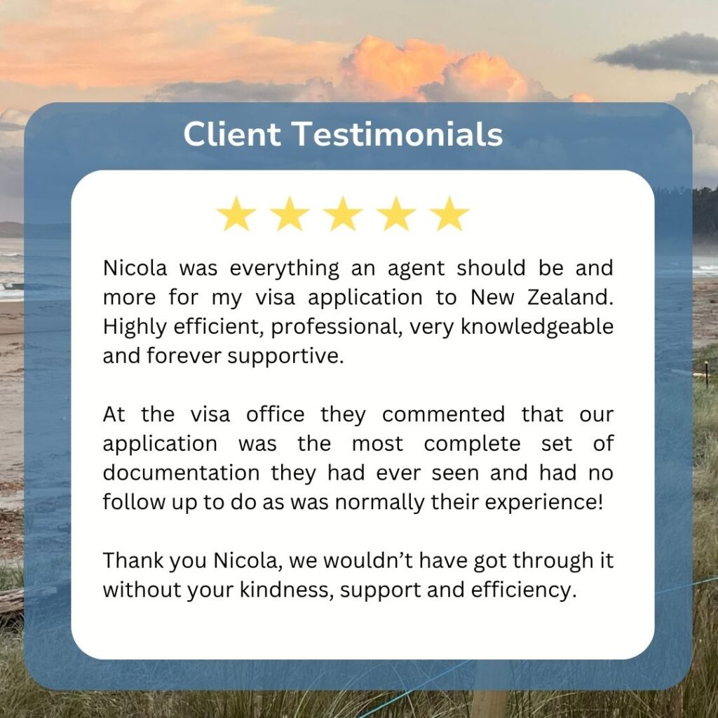 5 star review Nicola Crome New Zealand Partner Resident visa assistance